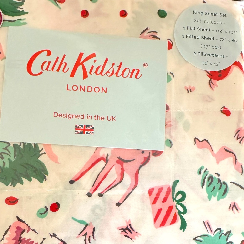 CATH KIDSON “ditsy deer”pink Christmas sheet set King size (I have Queen& full!)